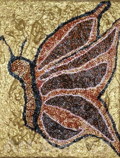 3-aboriginalmalerie  GOLDEN BUTTERFLY Acryl på lærred  20X25cm